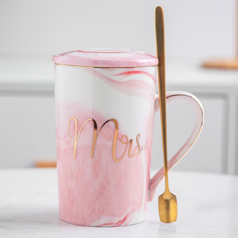 Luxus-Flamingo-Keramik-Marmor-Kaffeetassen, Milch- und Tee-Porzellantasse, verpackt mit Geschenkbox für Liebhaber, Hochzeitspaare