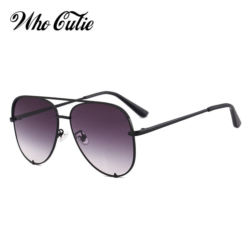 WHOCUTIE Vintage gafas de sol de gran tamaño mujeres hombres marca Designe Retro piloto marco plano superior gafas de sol negro degradado sombras UV400