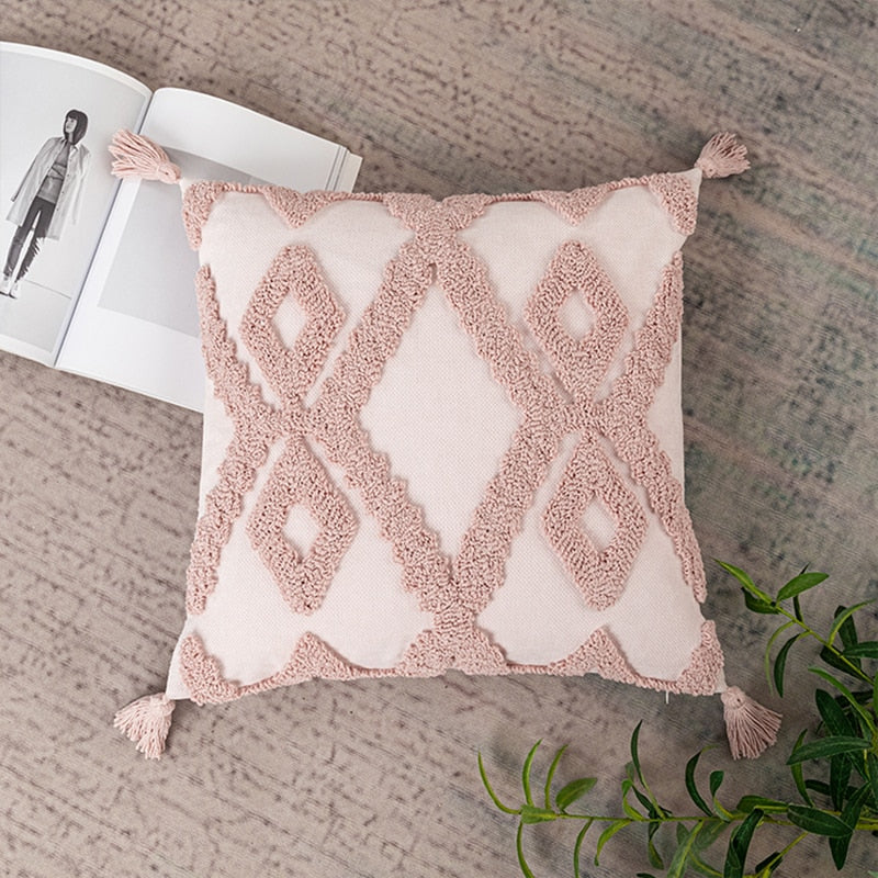 Boho Style cushion cover Pink Yellow Blue Beige Tassels pillow cover Handmade  for Home decoration Sofa Bed 45x45cm/30x50cm