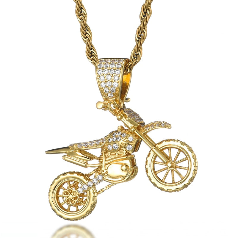 HIP Hop Full AAA Iced Out Bling CZ Cubic Zircon Copper Cool Motorcycle Pendants &amp; Necklaces For Men Jewelry Wholesale