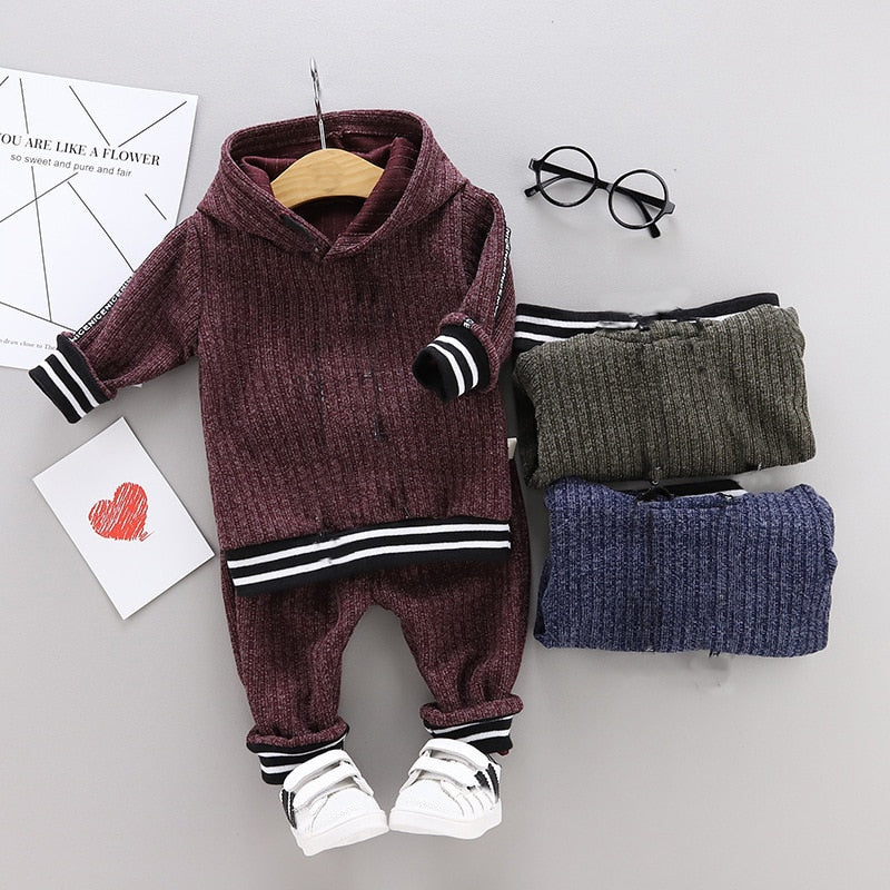 Kleinkind-Kleidung, weiche Baumwolle, Boutique-Set, Kinder, Jungen, solide, langärmelig, Kapuzenpullover, Trainingsanzug, Hose, Kinder-Outfit-Set für 1–4 Jahre