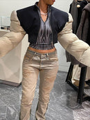 Sisterlinda Frühlings-Patchwork-Daunen-Puffermantel-Frauen-Jacke Extra lange Ärmel Warme Blasen-Weihnachts-Crop-Oberbekleidung-Damen-Outfit