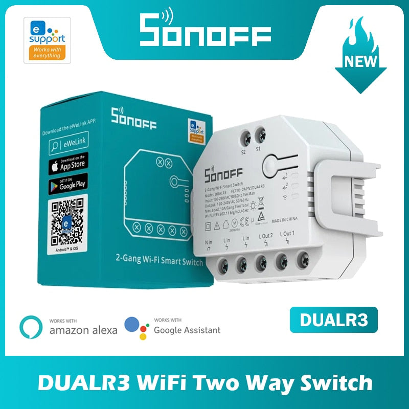 SONOFF DUAL R3 2 Gang Dual Relay Module DIY MINI Smart Switch Power Metering Smart Home Control via eWeLink Alexa Google Home