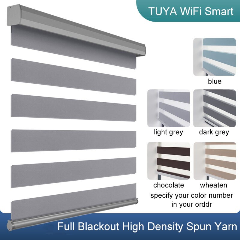TUYA Smart Control Motorized Zebra Shades Customized Size WiFi Motor Electric Roller Blinds Compatible with Alexa Google Home