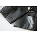 HarleyFashion europeo americano de alta calidad PU cuero Fitness botones dorados Slim High Street mujer negro Blazer