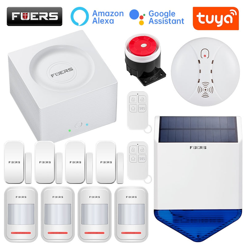 Sistema de alarma FUERS G95 Wifi GSM, alarma de vida inteligente, sistema de alarma de seguridad para el hogar, aplicación Tuya, Alexa, alarma antirrobo para el hogar inteligente de 433MHz