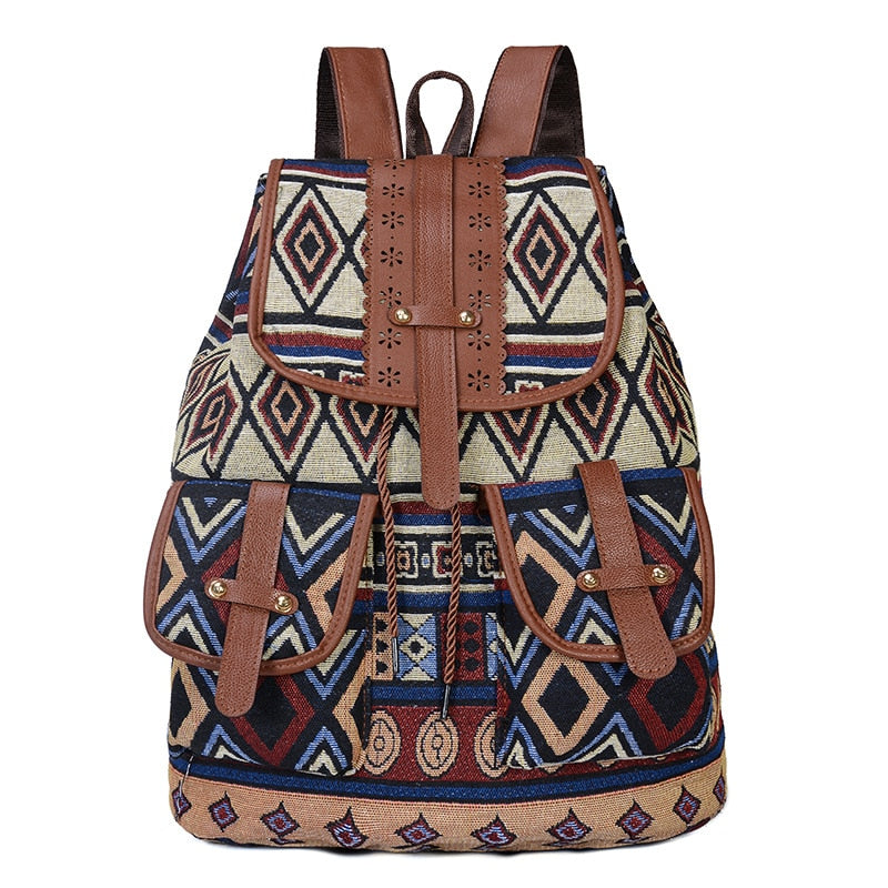 New style backpack retro pattern canvas female bag fashion travel drawstring backpack multifunctional student school bag