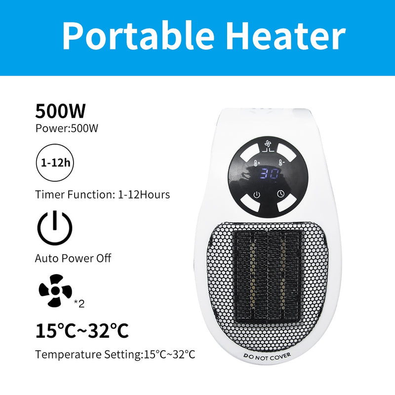 Calentador eléctrico portátil para la habitación del hogar, calentador de manos, enchufe para chimenea, estufa de calefacción de pared, radiador de baño, Control remoto, 500W