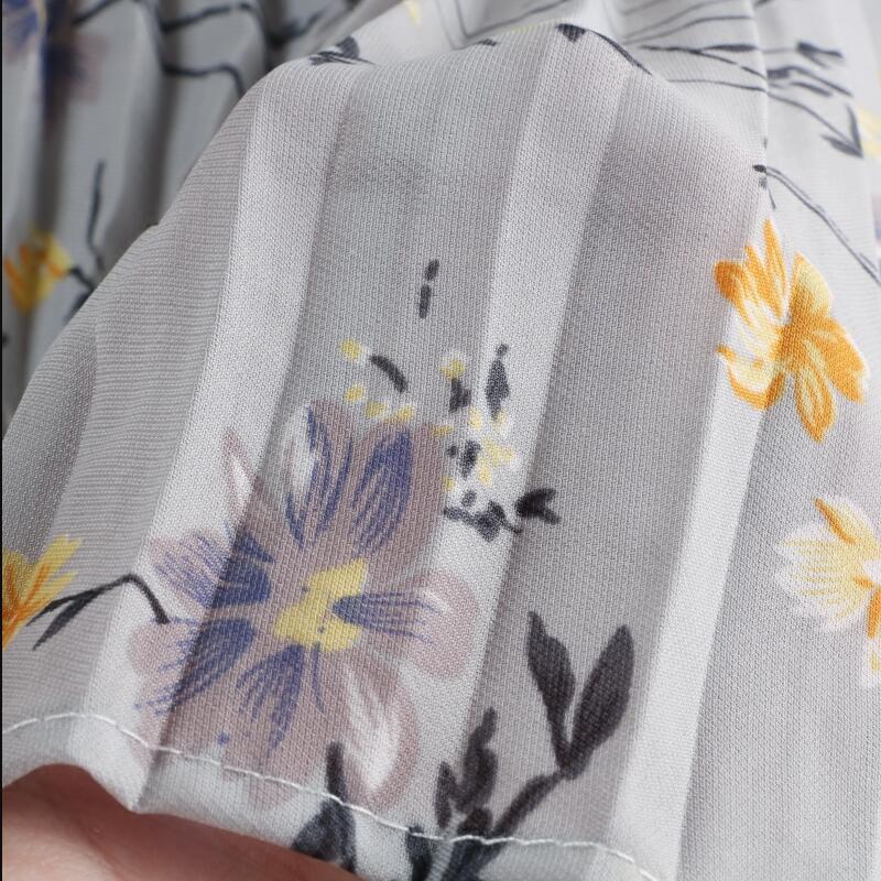 2021 Spring/Summer Women Skirt Floral Print Chiffon Skirts High Waist A-line Pleated Skirts Women Jupe Femme Faldas Saia Outwear