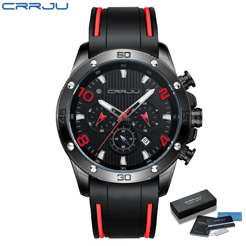 Reloj CRRJU para hombre, cronógrafo, deportes al aire libre, relojes impermeables, pantalla luminosa, reloj de goma de cuarzo, reloj Masculino