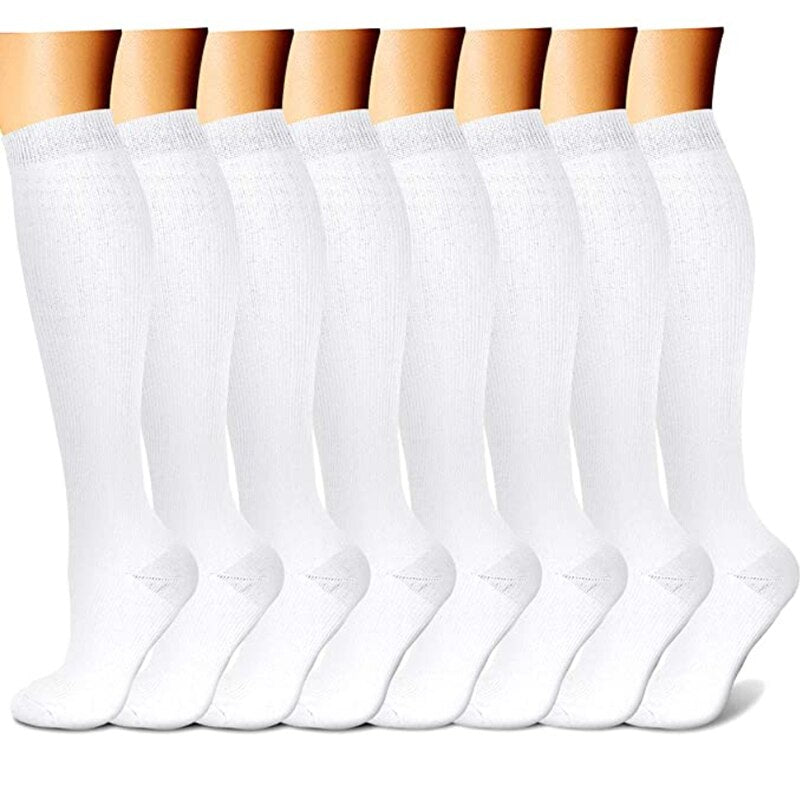 8 Pairs Compression Stockings Socks Pack Women Men 15-20mmHg Circulation Support Running Sport Marathon Cycling Varicose Veins