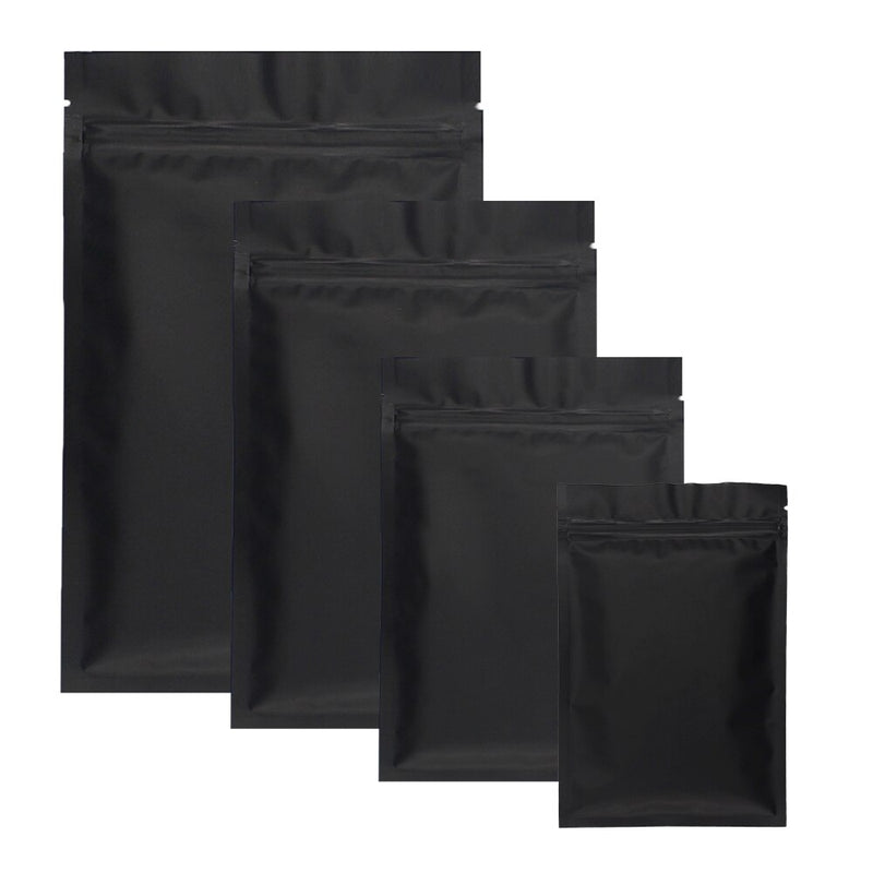 50 Uds. Bolsa de embalaje Ziplock de boca plana de plástico termosellable en blanco y negro mate bolsas Ziplock Mylar de papel de aluminio a prueba de olores