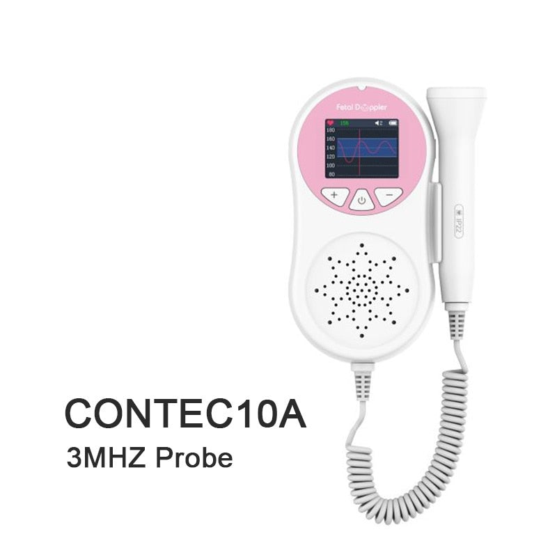 CONTEC Fetal Doppler  Heart Beat Monitor Backlight LCD Pink Colour with 2Mhz 3mhz 8Mhz Probe Baby Heart Beat Monitor Probe