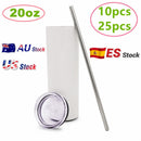 Großhandel 20 Unzen Bulk Sublimation Blank White Skinny Tumbler Edelstahl Konische Wasserflaschenbecher mit Deckel und Strohhalm