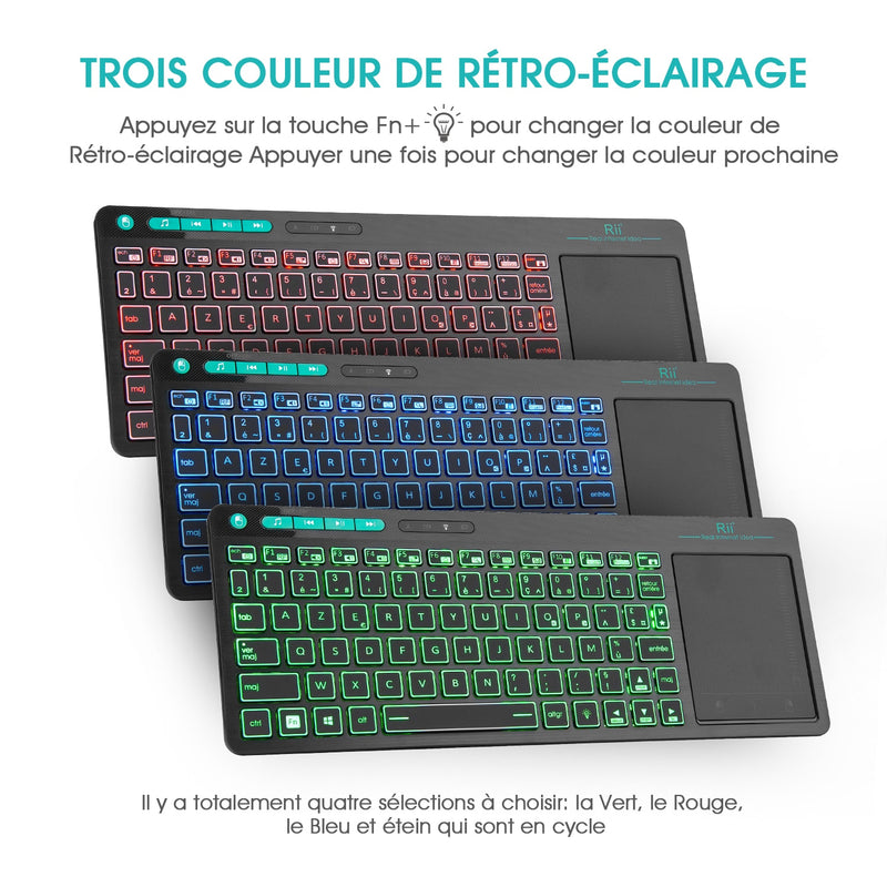 Rii K18 Plus Multimedia inalámbrico Inglés Ruso Francés Hebreo Teclado 3-LED Color Retroiluminado con Multi-Touch para TV Box, PC