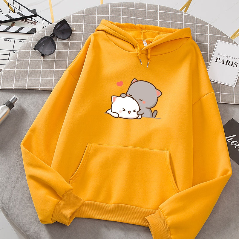 Sudadera con capucha de otoño para mujer, sudadera de moda coreana para mujer, jersey de Anime Kawaii, ropa de calle, sudaderas de talla grande para parejas