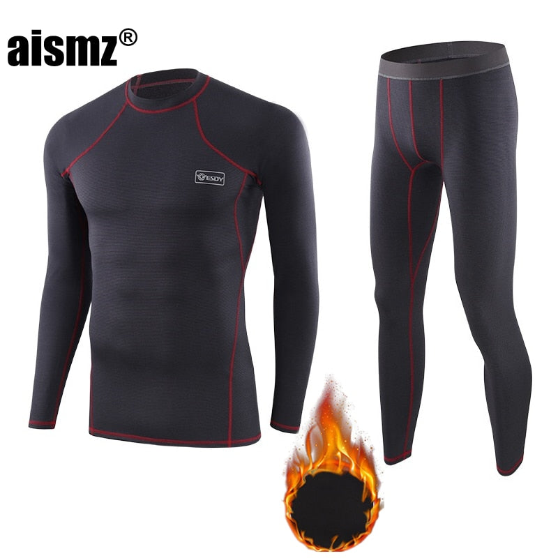 Aismz Thermal Underwear Sets Men Quick Drying Anti-microbial Stretch Thermo Compression Fleece Sweat Fitness Warm Long Johns