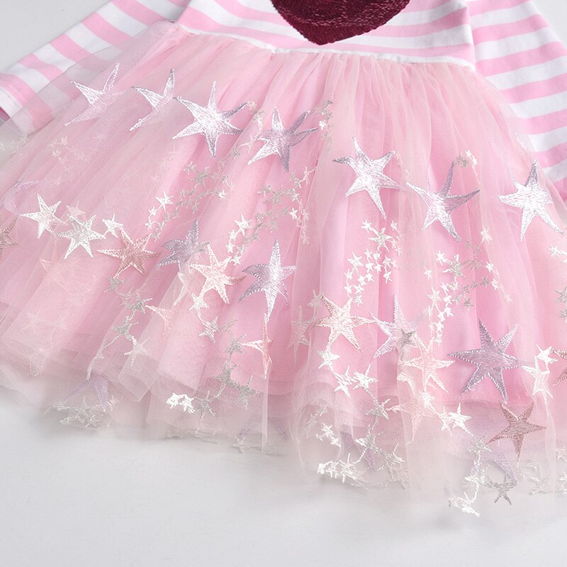 VIKITA Mädchen Gestreiftes Kleid Kinder Prinzessin Kleid für Mädchen Kinder Herz Design Kleider Mädchen Schule Freizeitkleidung Kinderkleidung