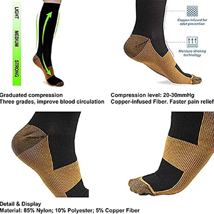 3 Pairs Solid Color Compression Socks for Men & Women Running Medical Nurse Travel Cycling Pregnancy Blood Circulation Swelling