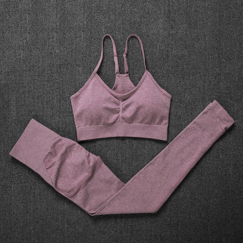 Conjunto de gimnasio sin costuras NORMOV, conjunto de Yoga y Fitness para mujer, trajes deportivos, mallas de cintura alta + sujetador de realce, conjunto de 2 piezas, ropa deportiva