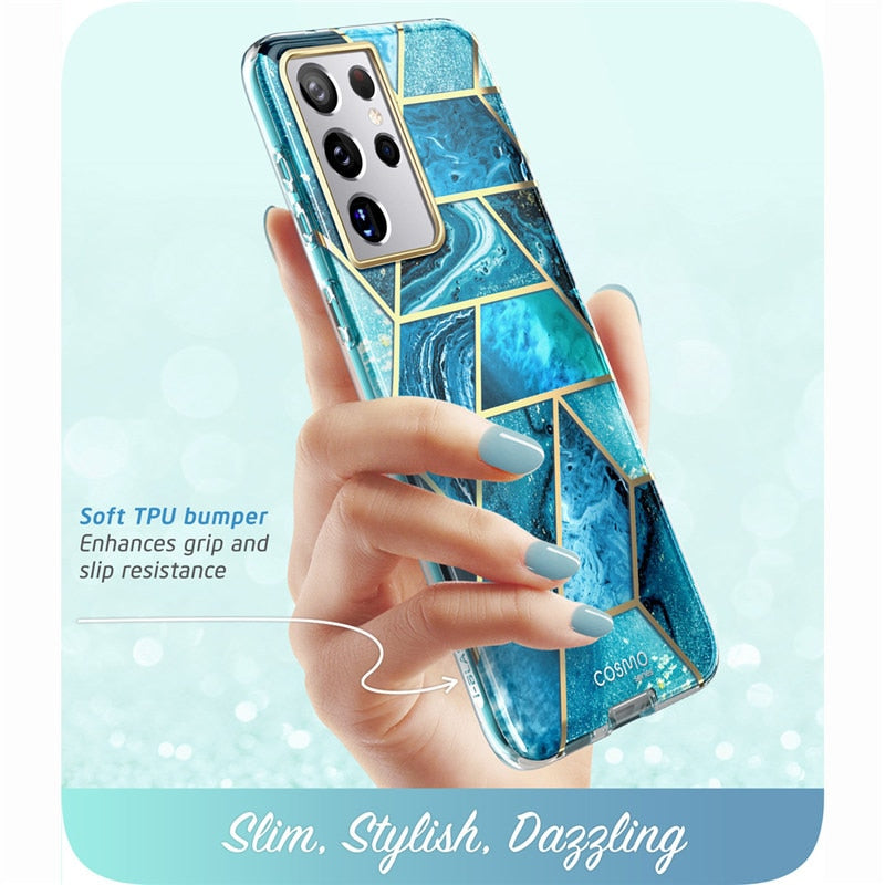 For Samsung Galaxy S21 Ultra Case 6.8&quot; (2021) I-BLASON Cosmo Full-Body Glitter Marble Cover WITHOUT Built-in Screen Protector