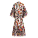 2021 Bohemia Locate Floral estampado largo Kimono camisa Hippie mujeres lazo corbata fajas cárdigan blusa suelta BOHO Tops vacaciones
