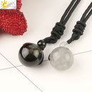 CSJA Natural Stones Necklaces &amp; Pendants Lucky Obsidian Lapis Tiger Eye Braided Rope Chain Woman Men Vintage Jewelry Gifts S463