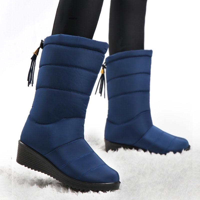 Botas de invierno para mujer, botas de nieve impermeables a media pantorrilla, botas cálidas de piel para mujer, zapatos de invierno, calzado para mujer, Chaussures