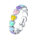 BAMOER 925 anillo de dedo de corazón de arcoíris de plata esterlina para niña, anillo de plata apilable para mujer con Mini corazones joyería de fiesta de moda