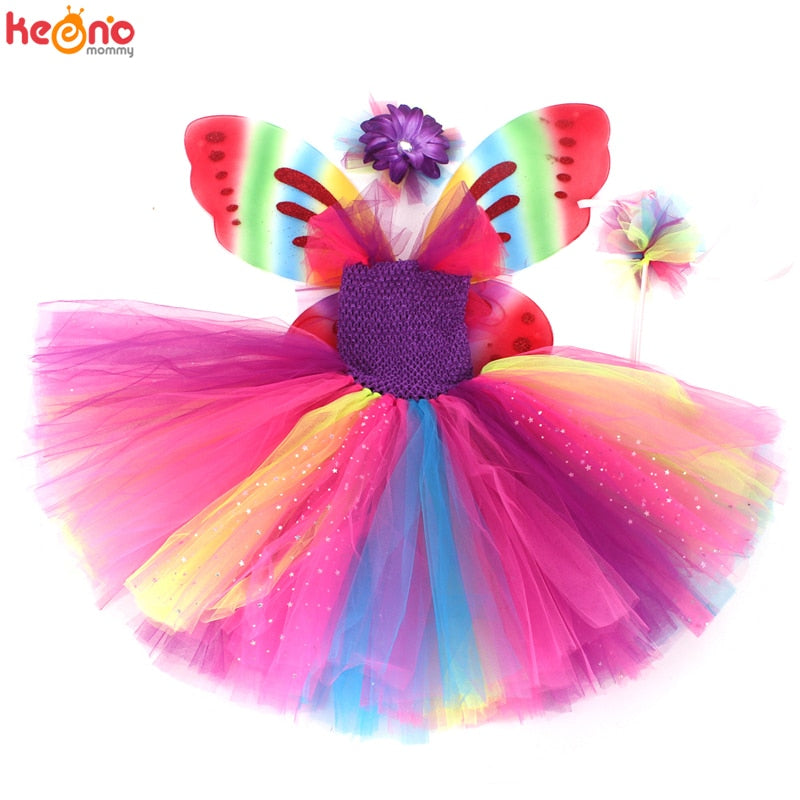 Vestido tutú elegante de hadas y mariposas para niñas, disfraz de alas para niños, fiesta de cumpleaños de princesa, Cosplay de Halloween, vestido de tul de primavera para niños