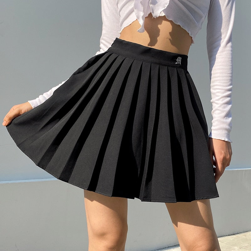 Darlingaga Casual White Letter Embroidery High Waist Woman Skirts Summer Fashion Pleated Skirt Short 2022 Girls Mini Skirt