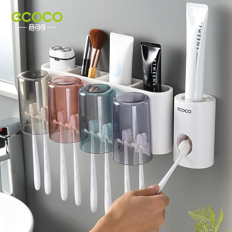 ECOCO Bathroom Toothbrush Holder Bathroom Organizer Electric Toothbrush Holder Wall Bathroom Accessories Set Home Accessories