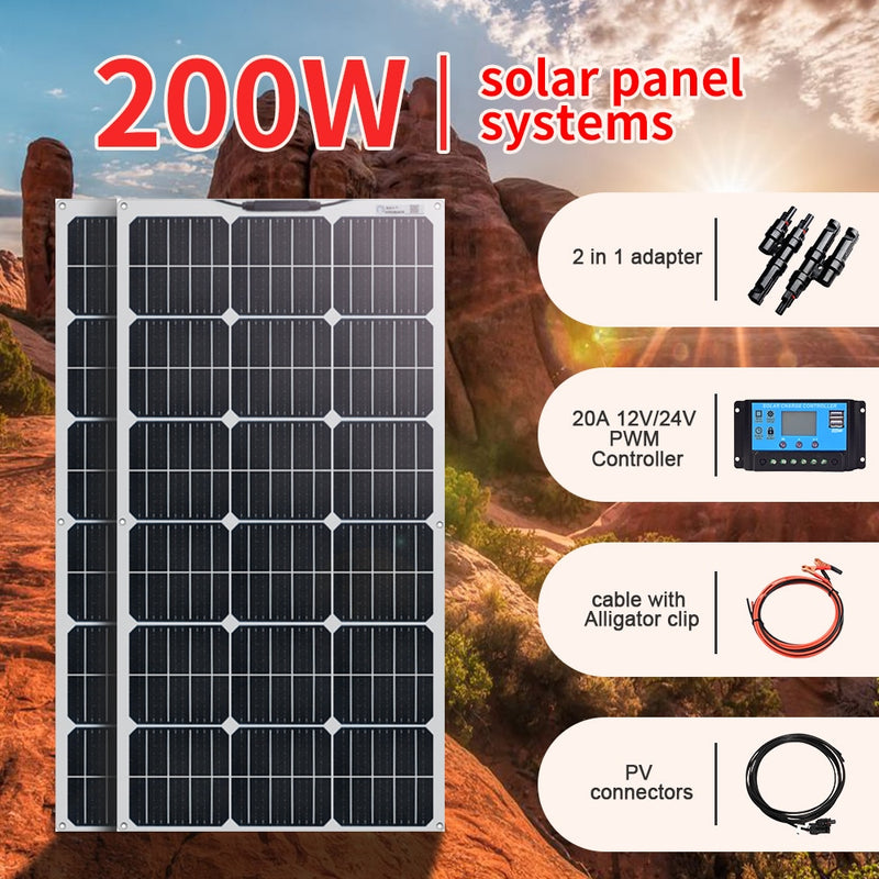 Módulo de panel solar flexible XINPUGUANG 2 uds 18v 100 vatios 200W con controlador para batería de 12V 24V coche RV carga en casa