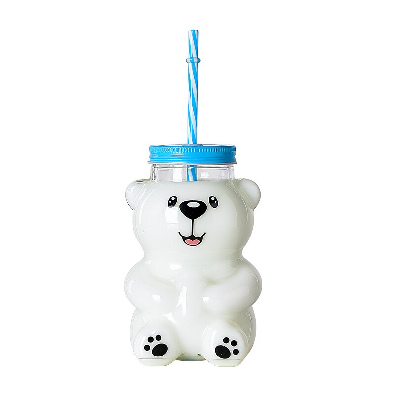 550ml Cute Cartoon Bear Sippy Cup Creative Heat Resistant Glass Water Bottle With Straw Juice Milk Kids Clear Drinking Bottles