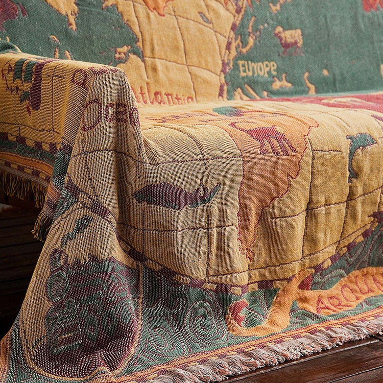 World map Cotton Bohemian Plaids Blanket Multi-function Sofa Decorative piano cover tapestry Cobertor Tassel Blanket