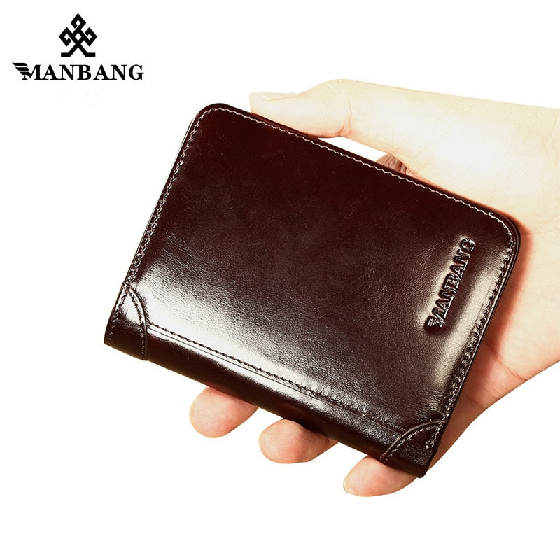 ManBang High Quality Classic Style Wallet  Leather Men Wallets Short Male Purse Card Holder Wallet Men Prevent RFID Hot wallets