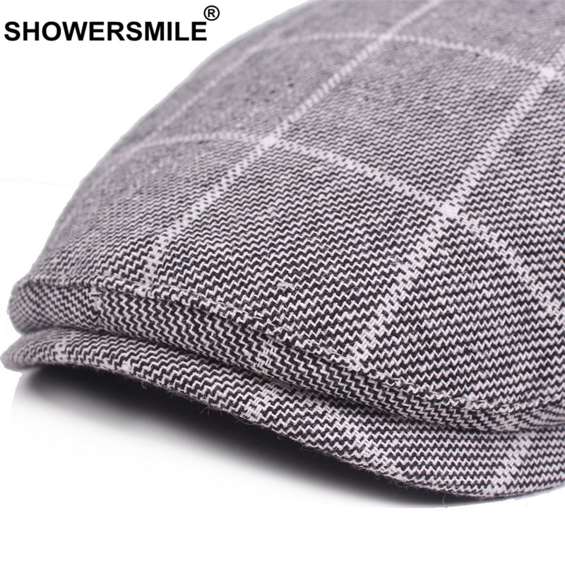 SHOWERSMILE, boinas azules para hombre, gorra plana de algodón ajustable a cuadros para hombre, sombrero de pico de pato transpirable clásico de Inglaterra para verano y otoño, nuevo