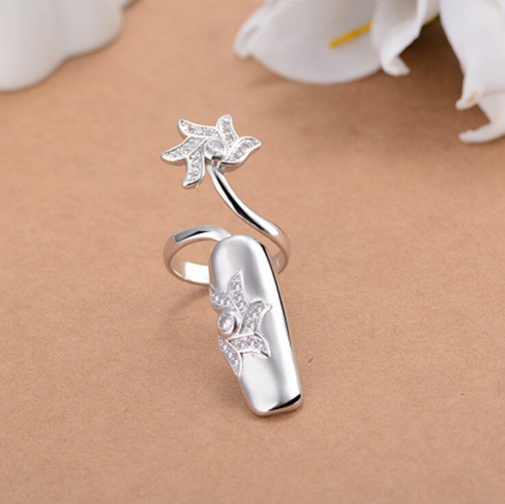 Nueva moda anillo de apertura creativa flor cristal mujer cubierta de uñas anillo conjunto joyería nupcial anillo de boda al por mayor