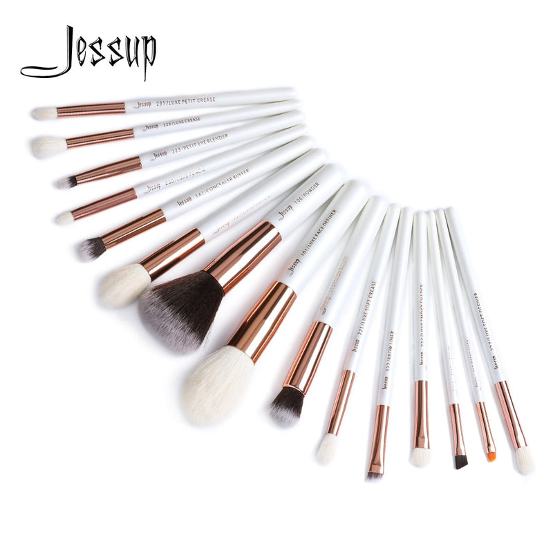 Jessup Beauty-Juego de brochas de maquillaje, 15 uds., pelo sintético Natural, maquillaje, mezcla de polvo, delineador, herramienta cosmética T222