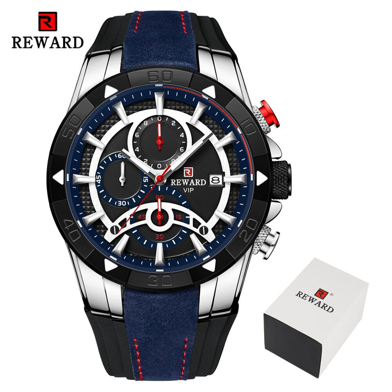 RECOMPENSA Moda Azul Hombres Relojes Cronógrafo Marca superior Lujo Reloj de cuarzo impermeable Hombres 2022 Nuevo Gran Dial Reloj de pulsera deportivo