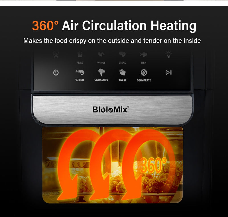 Freidora de aire multifuncional BioloMix de 7 l sin horno eléctrico de aceite, deshidratador, horno de convección, preajustes de pantalla táctil freír, asar