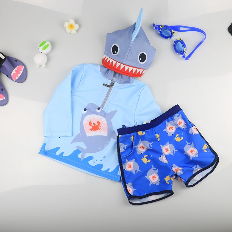Traje de baño para niños Traje de baño para bebés 3 piezas Tiburón Dinosaurio Lindos trajes de baño de manga corta para niños pequeños Niños Ropa de playa
