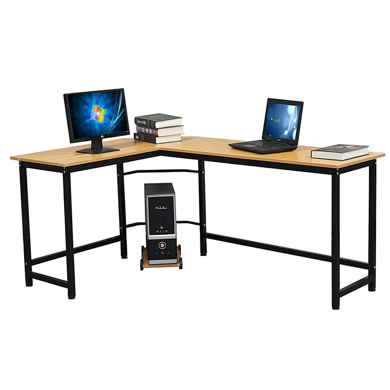 168 x 120 x 72 cm L-förmiger Desktop-Computertisch in Buchenholzfarbe mit kostenlosem CPU-Ständer