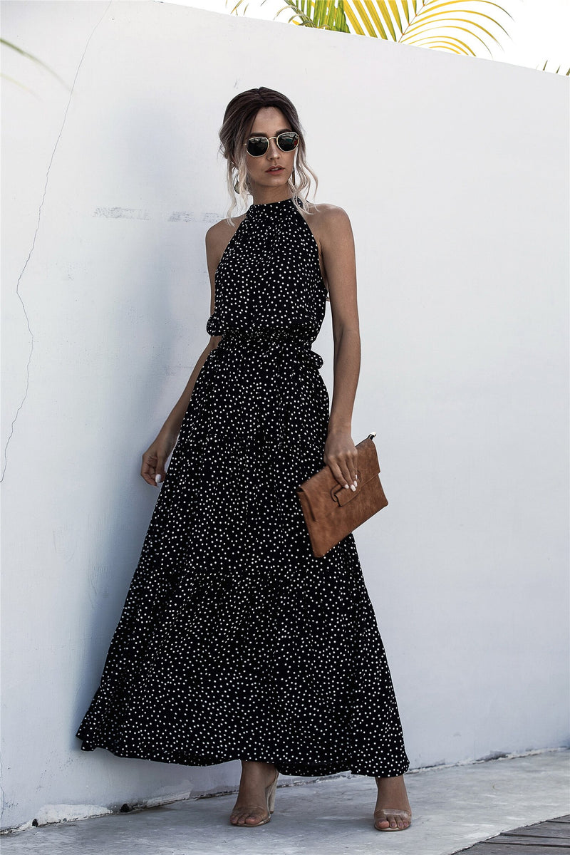 Summer Long Dress Women 2022 Polka Dot Casual Midi Dresses Black Halter Strapless Sundress Vacation Dress Clothes For Women