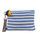 Bolsa de cosméticos para mujer, estuche organizador de maquillaje a rayas, neceser de cosméticos con borla coreana, neceser de viaje, estuche de belleza de lona