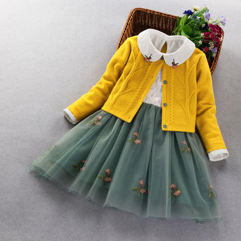 Elegant Girls clothing set new 2022 spring autumn Kids princess coat+dress 2Pcs suit for girl party children clothes 3 5 8 9Year