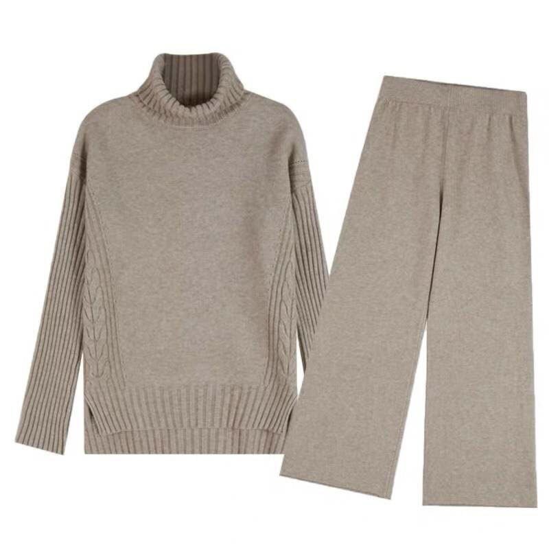 Genayooa, jersey de cuello alto, conjunto de 2 piezas para mujer, cálido invierno 2020, suéter de punto, conjunto de dos piezas, Top y pantalones, chándal para mujer coreano