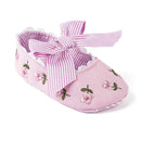 2022 Floral Embroidery Baby Shoes For Newborn Baby Girl Striped Bow First Walker Soft Soles Cute Toddler Anti-Slip Princess Shoe
