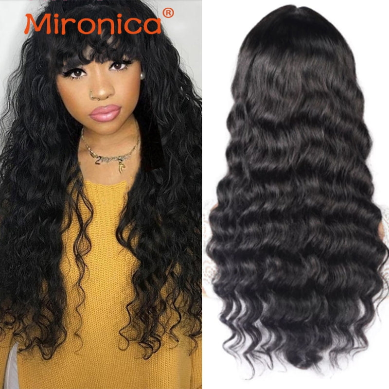 Brasilianische lose tiefe Wellen-Menschenhaar-Perücken mit Pony Remy volle maschinell hergestellte Menschenhaar-Perücken für schwarze Frauen MIRONICA Remy Hair