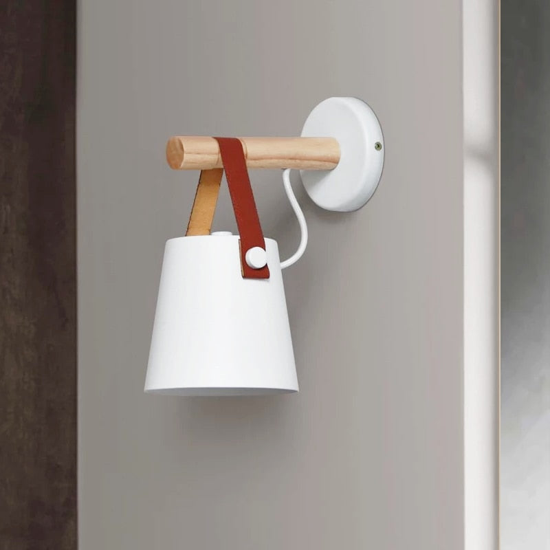 Modern 5W LED Wall Lamps Bedside Designer Living Room Nordic Belt Wood Wall Lights E27 110-240V